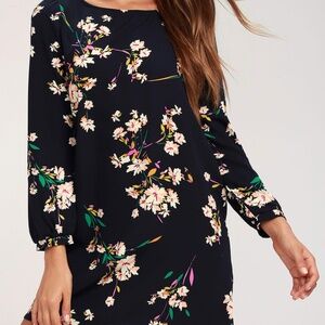 Lulus Herbaceous Babe Navy Floral Print Shift Dress